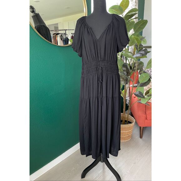 Universal Thread Smocked Maxi Dress Womens XL Black Boho Peasant Cottagecore - Picture 1 of 8